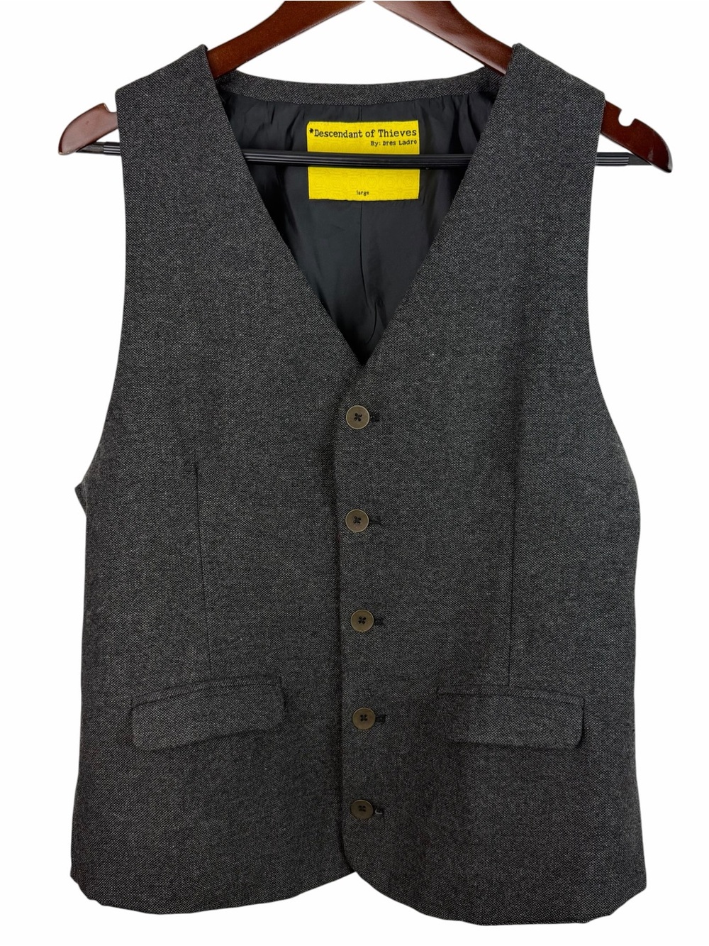 Descendants of Thieves | Gray Black Wool Blend Button Suit Vest